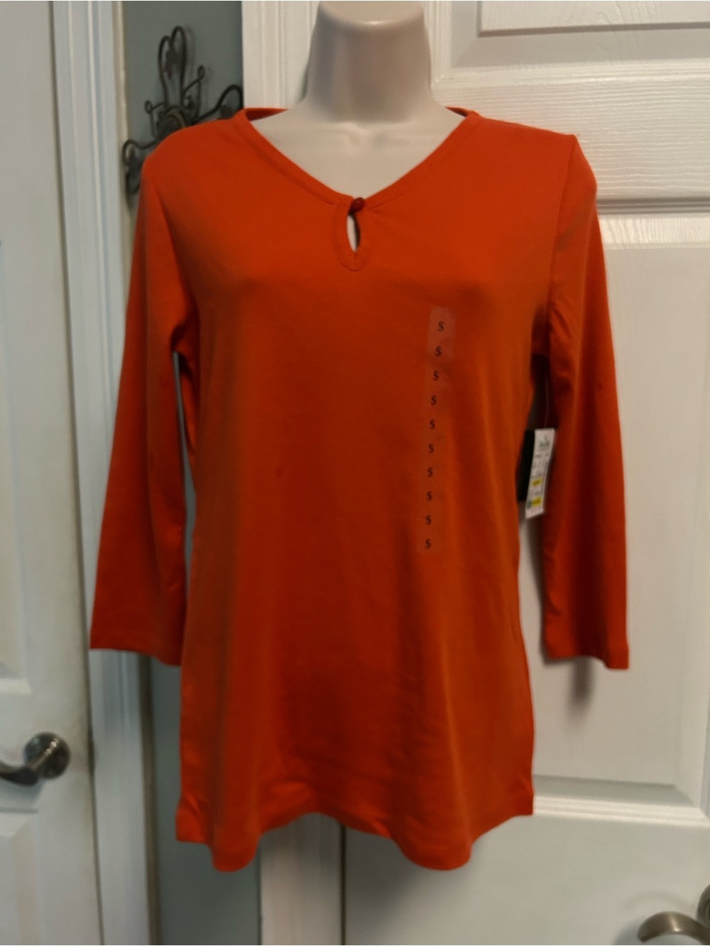 NWT Anne Klien Women’s Keyhole V-Neck Top in Vibrant Orange 3/4 Knit FALL